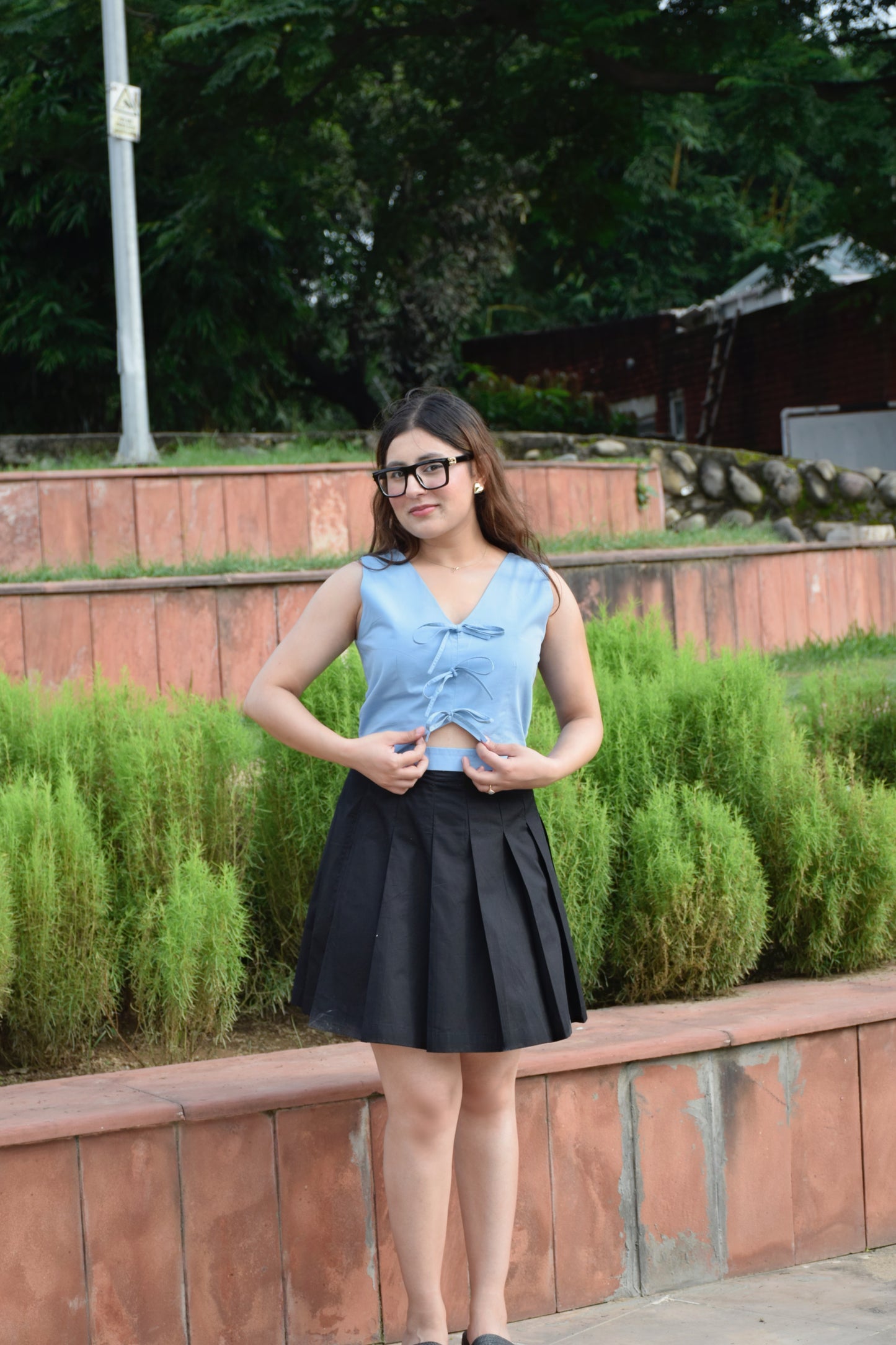 Tailored Crop Top & Pleated Skirt Set