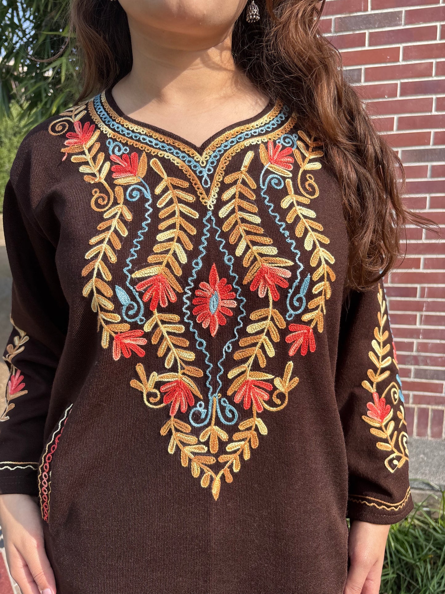 Woollen Kashmiri Pheran Short-Brown