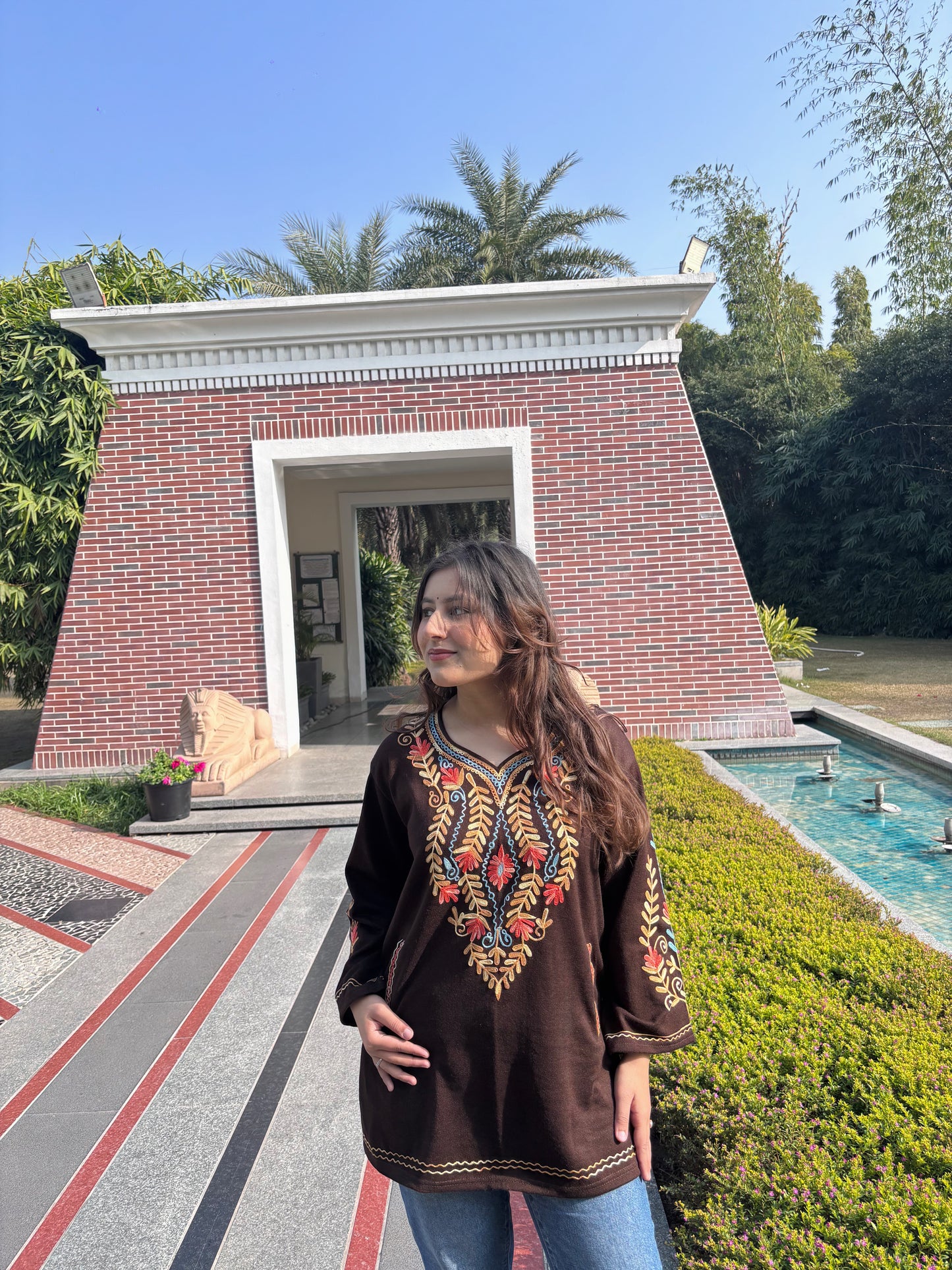 Woollen Kashmiri Pheran Short-Brown